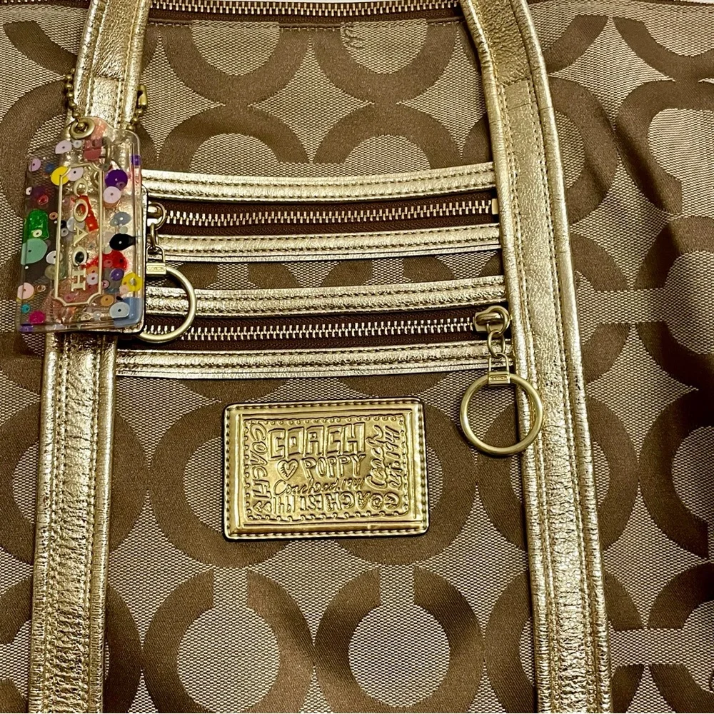 Coach Poppy Op Art Metallic Gold Large Glam Signature Tote - Picture 3 of 12